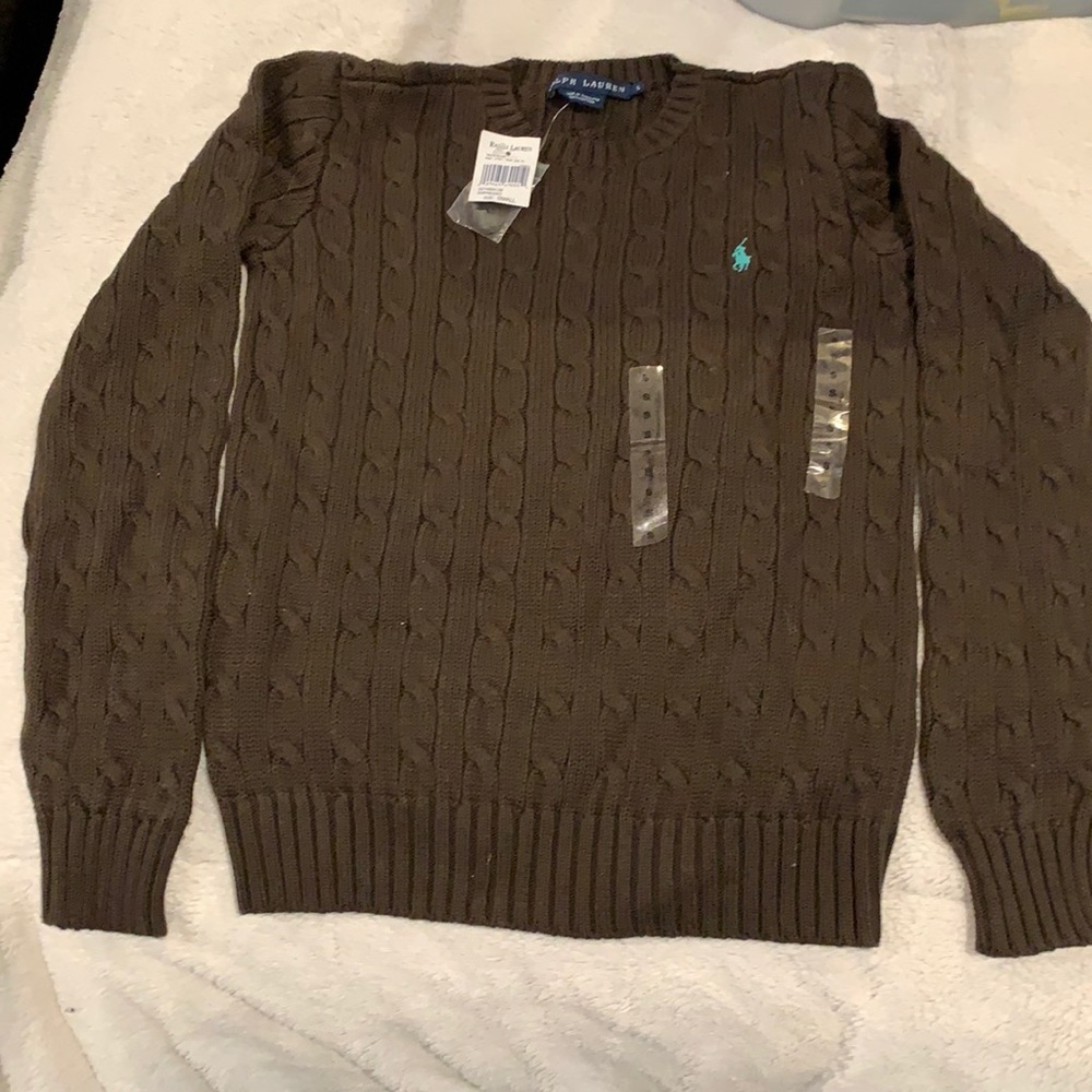 Ralph Lauren 100% Cotton Crewneck Cabled Sweater. Size Small. Espresso. BNWT.